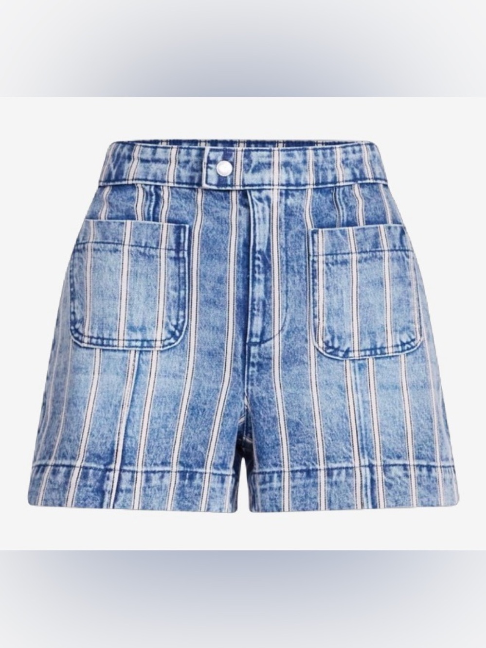 Striped Blue Denim Women’s Shorts with Patch Pockets